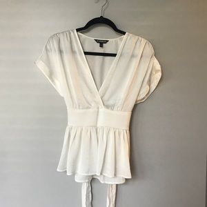 Express White Tie Chiffon top V Neck
